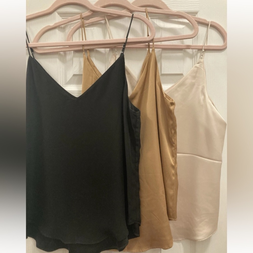 Express Women Lot of 3 V-Neck Cami Flowy Tank Tops Black, Gold, Beige size XS S